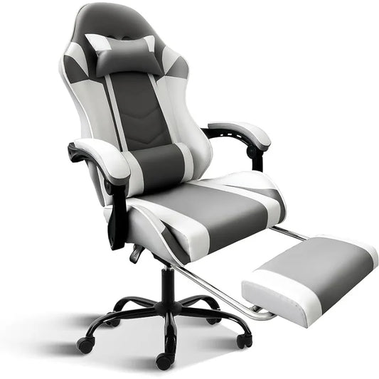 YSSOA White Gaming Chair with Footrest